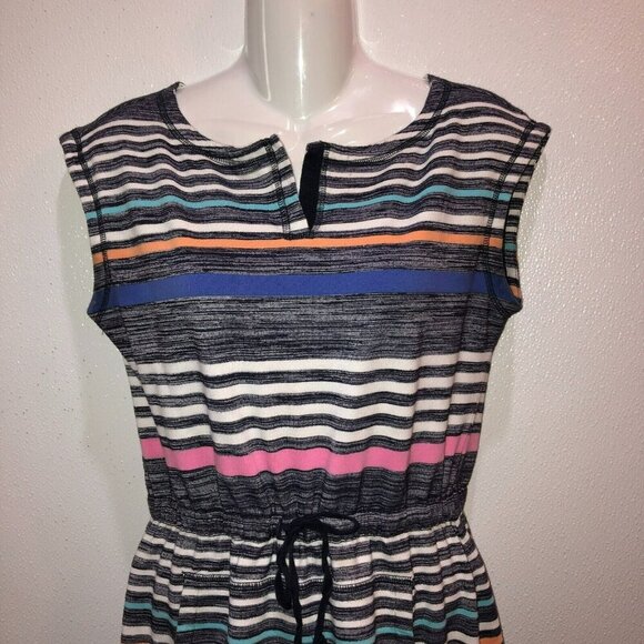 T by TALBOTS Small Multicolor Stripe Shift Dress Sleeveless Cotton Blend Pockets - Picture 4 of 11